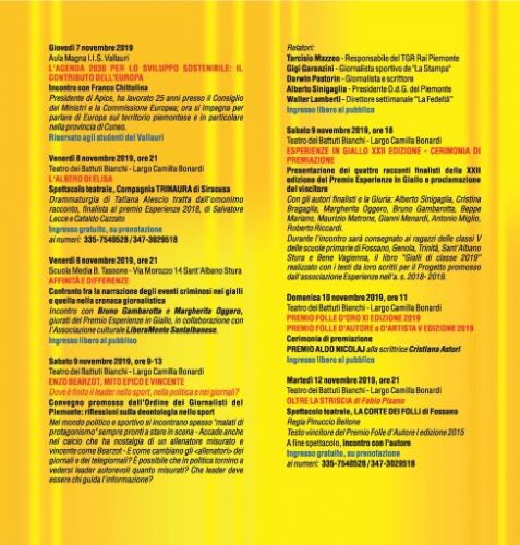 Il programma dell’edizione 2019 di Esperienze in Giallo